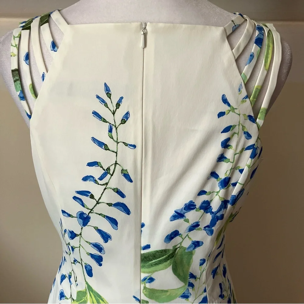 Karen Millen White Ivory Floral Wisteria Print Strappy Sheath Dress size 8 - Picture 6 of 11